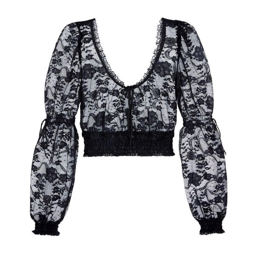 For Love & Lemons Loretta Cropped Blouse – Black Lace – Size Small